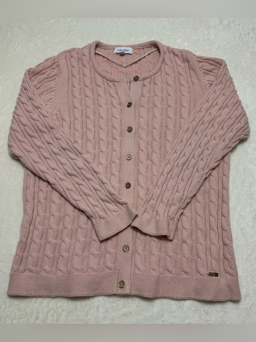Calvin Klein - Cable Knit Sweater Button Up Light Pink - Women’s Size Large